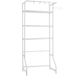 Scaffale portaoggetti regolabile a fila singola per lavatrice e asciugatrice, stendibiancheria a 3 livelli per lavanderia con asta appendiabiti e ganci - Categoria prodotto: Stendibiancheria - Product Image 5