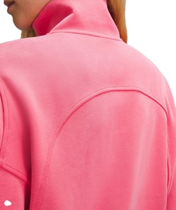 Custom Pink <b>Sets</b> Brushed Soft Fleece Terry Stretch Cuff Half Zip Jacket Hoodie Shorts 2 <b>Piece</b> Lounge <b>Set</b> Women 2026 - Product Image 4