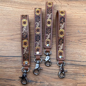 Mayorista Fabricación Diseñador Sublimación Accesorios Mano Tooled Cuero Muñequera Llavero Personalizado Cuero Genuino Muñequeras - Product Image 3