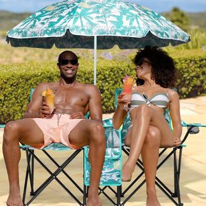 Chaise de plage pliante portable 2 places en pin avec parasol amovible - Product Image 6