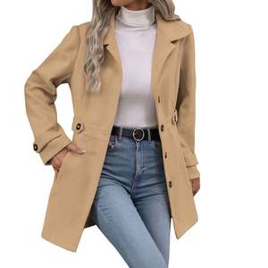 Windproof <b>Womens</b> Trench <b>Coat</b> Long Belted Lapel Collar Overcoat Elegant Autumn Winter Jacket Custom Logo - Product Image 3