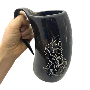 Chope à bière en corne de bœuf naturelle, de qualité supérieure, faite à la main, article cadeau décoratif - Product Image 5