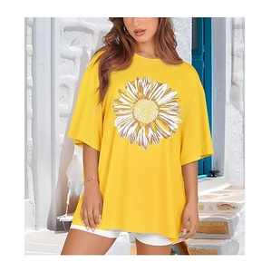 T-shirt décontracté pour femme, imprimé numérique, 100 % coton, manches courtes, grande taille, épaules tombantes, confortable, fabriqué au Bangladesh – Meilleure vente - Product Image 4