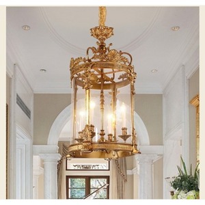Bespoke Vintage Gold Lantern Chandelier | Custom Luxury Hanging Pendant Light | Decorative Indoor Ceiling Lighting - Product Image 2
