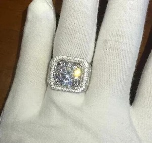 <b>Silver</b> 925 Cushion Cut Moissanite <b>Ring</b> 925 <b>Sterling</b> <b>Silver</b> Rhodium Plated Pave Halo Iced Out <b>Engagement</b> <b>Ring</b> for Women - Product Image 1
