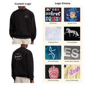 Sweat-shirts d'hiver bleus unisexes, streetwear, pull-overs, vente en gros, impression numérique personnalisée, broderie de logo, sweats à capuche noirs pour hommes, col rond - Product Image 3