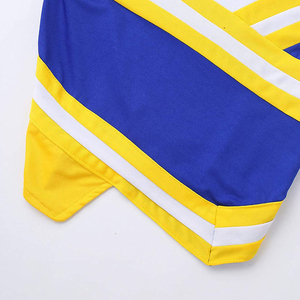 Nouvelle tenue de cheerleading OEM ODM de haute qualité, jupe style blocs de couleurs bleu, jaune, blanc, avec strass, en Spandex/Polyester pour - Product Image 6