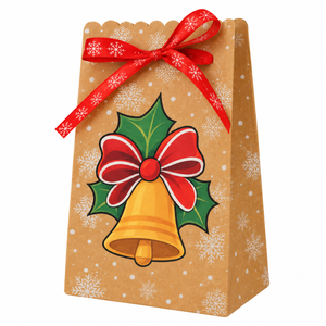 Sacs à friandises en papier kraft de Noël festifs avec ruban, emballage imprimé pour les fêtes, pour bonbons, biscuits, petits cadeaux et cadeaux de fête - Product Image 2