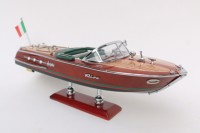 Modelo de Lancha Italiana Riva Ariston Pequeña de 25 cm, Hecha a Mano en Madera Pulida y Pintada, Arte Folclórico, Decoración de Mesa, Ideal para Regalo o Souvenir