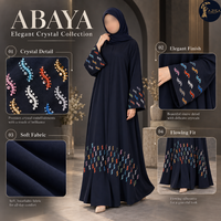 Robe Abaya pour femmes ornée de bijoux, avec manches fluides, tissu doux, robe islamique modeste |   Vêtements d'occasion pour musulmanes en cristal coloré