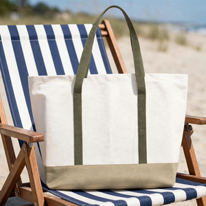<b>Canvas</b> <b>Tote</b> Bag Large Size White with Navy Blue Trim Hand Length Handles Shopping Bag for Groceries Reusable Eco-Friendly Design - Product Image 5
