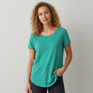 Camiseta de Cuello Redondo Verde Oliva para Mujer, Manga Corta, Corte Holgado, Tejido Jersey Informal, 100% Algodón, Transpirable, para Todas las Temporadas - Product Image 4
