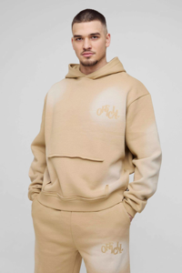 Trendy Wholesale Custom Logo Tall Oversized Distressed Tracksuit For Men Official Applique <b>Spray</b> Wash Hooded Hoodie & Jogger <b>Set</b> - Product Image 6
