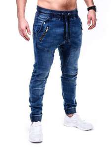 Pantalon en jean slim pour homme, style vintage, avec cordon de serrage et taille élastique, idéal pour le streetwear et les activités de plein air, en coton, vente en gros - Product Image 2