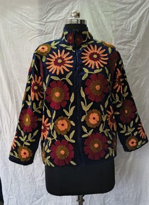 Bohemian Charm Timeless Craftsmanship Handmade Suzani Embroidered <b>Jacket</b> Floral Boho <b>Navy</b> Coat Vintage Style Winter Outwear - Product Image 3