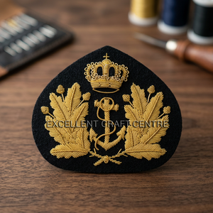 Custom High Quality Lace Embroidered 3D Cap Badge with Anchor and Laurel Wreath <b>Sew</b>-On Fabric Patch for Uniform Garment - Product Image 4