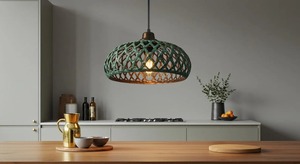 Rustic Bronze Pendant <b>Light</b> With Green Patina Cage Design Circular <b>Ceiling</b> Fixture For Indoor Lighting Decorations - Product Image 2