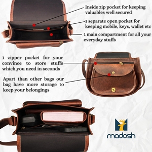 Bolso bandolera de cuero genuino para mujer – Bolso de hombro con solapa marrón vintage y correa ajustable - Product Image 3