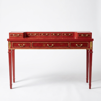 Console en bois de style chinois moderne de luxe rouge avec tiroirs de rangement et accents dorés pour entrée ou salon