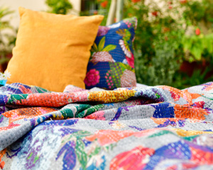 Artisan Reversible <b>Quilted</b> Kantha Style <b>Bedspread</b> Handcrafted Block Printed Soft Cotton Bedding 300tc Thread Count Eco-Friendly - Product Image 2