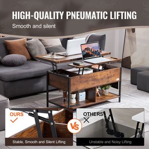 Tavolino da Caffè Rettangolare con Piano Sollevabile da 39,4 Pollici, Tasche Extra per Stoccaggio e Presa di Corrente Ribaltabile Compatibile con Standard USA - Product Image 3