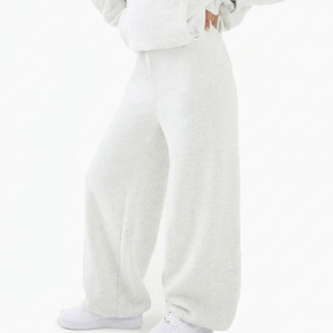 Custom Logo Solid White Fleece Hooded Women <b>Tracksuit</b> Streetwear Winter Hoodies Wholesale Loose Oversized Fleece Baggy Pants - Product Image 4