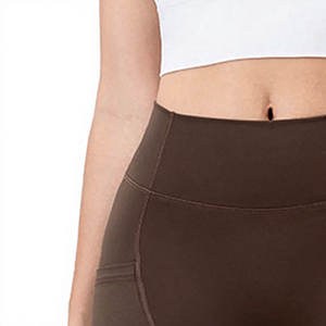 Shorts de vélo marron taille mi-haute pour femme, personnalisables, avec poches, respirants, en polyester/nylon tricoté, coupe sportive, élastique uni - Product Image 6