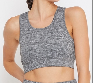 Soutien-gorge de sport sans couture gris pour femme, dos nageur, col ras du cou, maintien moyen, respirant, pour fitness et entraînement - Product Image 1