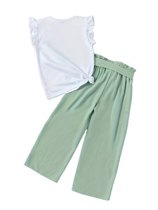 Conjuntos de Ropa para Niña de Verano 2025 de Color Sólido con Pantalones de Manga Corta y Dibujos Animados de 2 Piezas Ecológicos Venta al por Mayor Barata Hechos en Bangladesh - Product Image 2