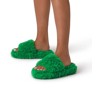 Fluffy Flat Sandals Shearling <strong>Slippers</strong> Chunky Sole Flat Form Slides Women Trendy Shoes - Product Image 3