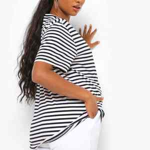 Camisetas a rayas de manga corta con cuello redondo para mujer, 100% algodón, venta al por mayor, camiseta con cuello redondo para mujer - Product Image 1