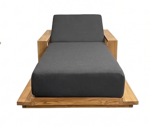 Tumbona Moderna de Madera de Teca Tio con Cojín de Poliéster Negro, Tumbona Reclinable para Exteriores, Diseño Contemporáneo - Product Image 4