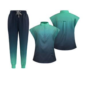 Women's Gradient Ombre Medical Scrub Set Jogger Pants Stand Collar <b>Top</b> Nurse Uniform Spa Salon Workwear Wholesale OEM - Product Image 1