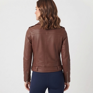 Chaquetas de Motociclista de Cuero Genuino para Mujer, Manga Larga, Cuello Camisero, Cierre de Cremallera, Chaqueta de Cuero Estilo Biker para Damas - Product Image 2