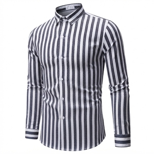 <b>Men's</b> Casual <b>Long</b> <b>Sleeve</b> <b>Striped</b> Dress <b>Shirt</b> – Business Button-Down Slim Fit <b>Shirt</b> with Contrast Collar and Cuffs for <b>Men</b> Wholes - Product Image 4