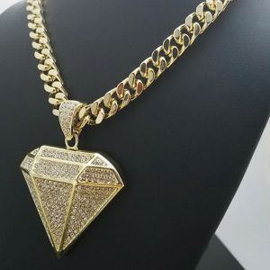 Collier pendentif en or plaqué diamant pour homme, style hip-hop, chaîne en cristal et strass, bijoux à porter au quotidien, style chaîne à maillons - Product Image 2