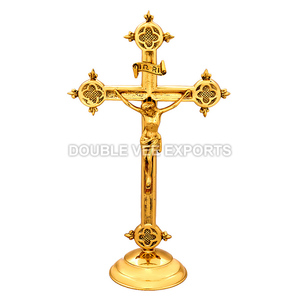 Crucifijo Católico de Latón |   Elegante Cruz de Altar para Iglesia – DOUBLE VEE EXPORTS - Product Image 2