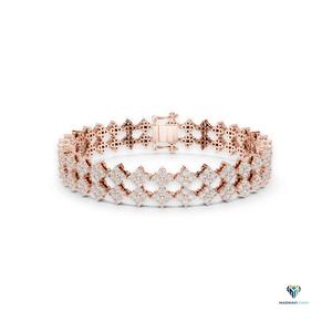 5.12 CT Rose <b>Gold</b> Round Lab Grown Diamond Bracelet in 14K <b>Solid</b> <b>Gold</b>, Geometric Cluster Link Statement Bracelet - Product Image 1