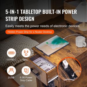 Tavolino a 3 livelli in stile rustico con 1 cassetto, comodino e stazione di ricarica USB, mobiletto contenitore per soggiorno - Product Image 2