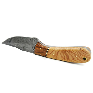 Cuchillo de caza de acero de Damasco con mango de madera, hoja de punta caída y borde biselado, calidad DIY, 0.7mm de espesor - Product Image 3