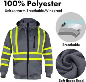 Vente en gros de sweats à capuche de sécurité réfléchissants à haute visibilité, personnalisés, 100% polyester, hiver, multi-poches, fermeture éclair sur le devant - Product Image 3