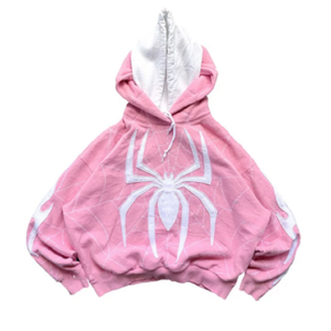 Sweat-shirt à capuche unisexe rose imprimé araignée, coupe oversize décontractée avec logo blanc sur le devant, idéal pour l'automne - Product Image 1