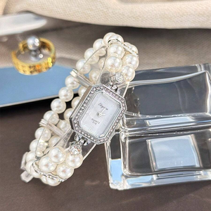 Montre Femme Tendance à Cadran Perlé et Strass, Boîtier en Alliage, Chiffres Arabes, Style Décontracté - Product Image 3