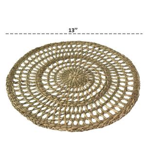 Natural Seagrass Placemat Hollow Ring Round Woven Table Mat Straw Coaster Heat Resistant Hot Pad Wholesale Kitchen Tableware Set - Product Image 3