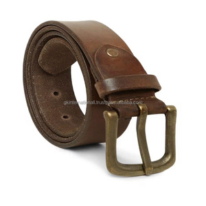 Gran oferta, cinturón informal de cuero marrón de grano completo de una sola capa para hombre con cambio de hebilla de botón a presión, cinturón de jeans para hombre - Product Image 3