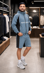 REXFIT SPORTS 2026Custom Mens Blue Gray Nylon Windbreaker Set Hooded Pullover <b>Jacket</b> Shorts Private Label Sportswear Manufactur - Product Image 5