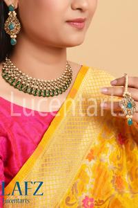 Indian Antique Gold Plated Zircon Red <b>Pearl</b> Beads Jewelry Set <b>Choker</b> Necklace Earrings Maang Tikka Traditional Wedding Party - Product Image 2