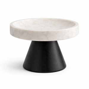 Base de travertino para servir con pedestal y base de madera negra, bandeja elevada redonda para mesa de comedor y decoración de hogar de lujo. - Product Image 5
