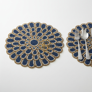 แผ่นรองจานลายดอกไม้ประดับลูกปัดหรูหรา ทำมือ NOORIMS AKBAR HANDICRAFTS ผู้จัดจำหน่ายส่งสำหรับโรงแรม ร้านอาหาร และผู้ซื้อของตกแต่ง - Product Image 1