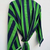 Peignoir Kimono 100% Coton Rayé, Robe de Chambre à Col en V avec Ceinture, Manches Longues, pour Femme et Homme, Idéal Plage et Mariage